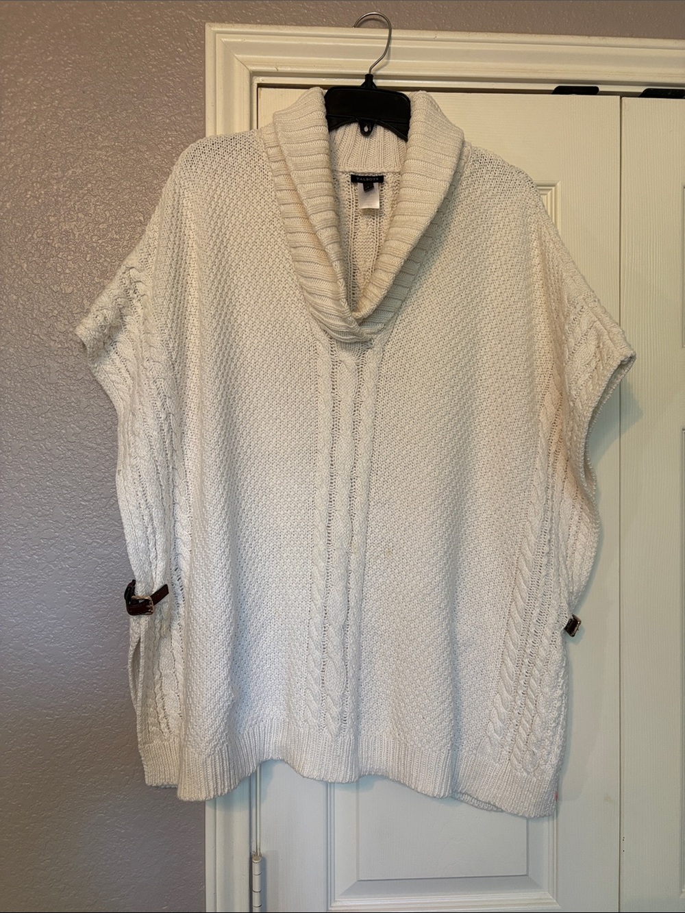 Talbots Cream Cable Knit Shawl Collar Poncho